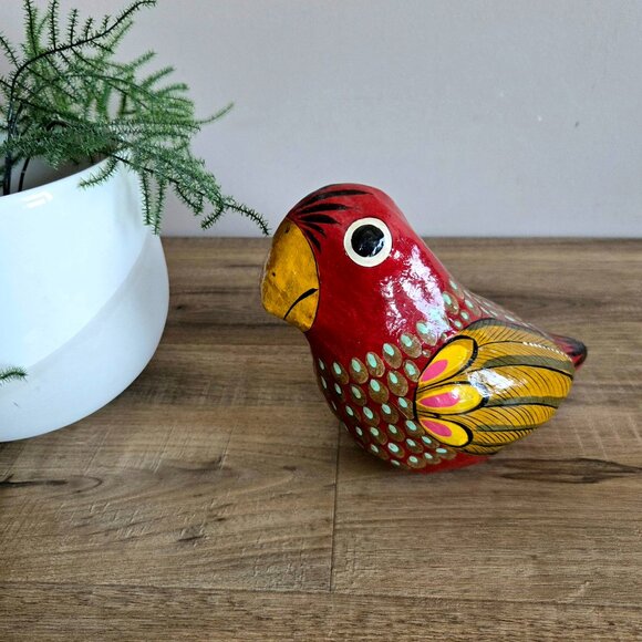 Mexican 5.5''tall paper mache hand painted Tonala bird. Traditional folk art. - Picture 2 of 9